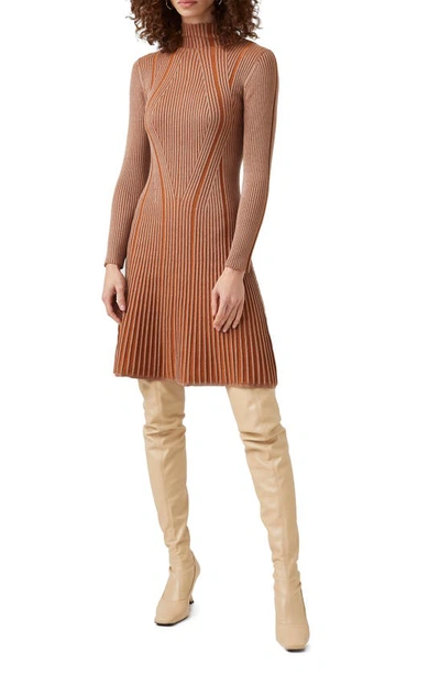 French Connection Mari Rib Knit Long Sleeve Minidress In Camel-glazed Ginger
