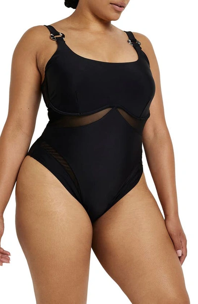 River Island Underwire Mesh Detail Swimsuit In Black