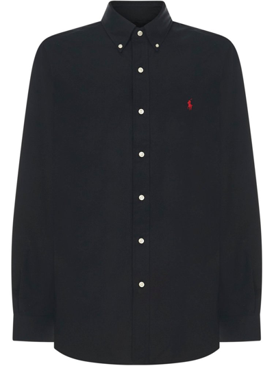 Polo Ralph Lauren Logo Embroidered Long Sleeved Shirt In Black