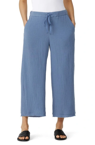 Eileen Fisher Wide Leg Organic Cotton Pants In Dusk