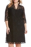 Karen Kane Scalloped Stretch Lace Dress In Black/ Nude