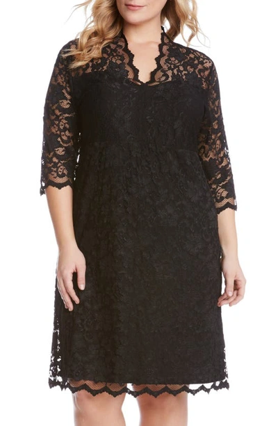 Karen Kane Scalloped Stretch Lace Dress In Black/ Nude