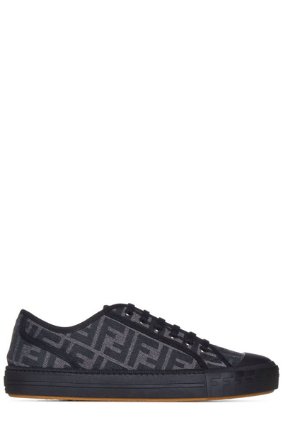 Fendi Men's New Summery Canvas Monogram Low Top Sneakers In Grey
