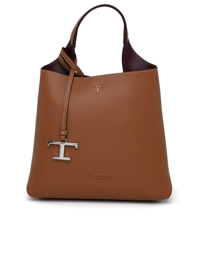 Tod's T Logo Plaque Tote Bag In Brown