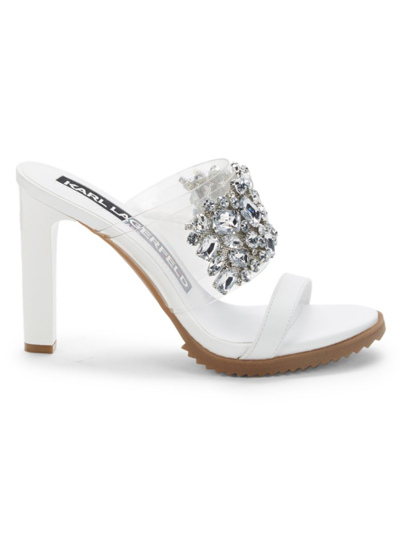 Karl Lagerfeld Bedika Crystal Embellished Clear Strap Sandal In White