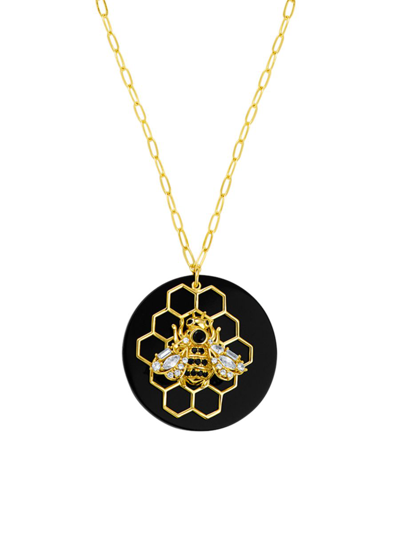Cz By Kenneth Jay Lane Women's Look Of Real 14k Yellow Goldplated & Cubic Zirconia Bee Pendant Necklace