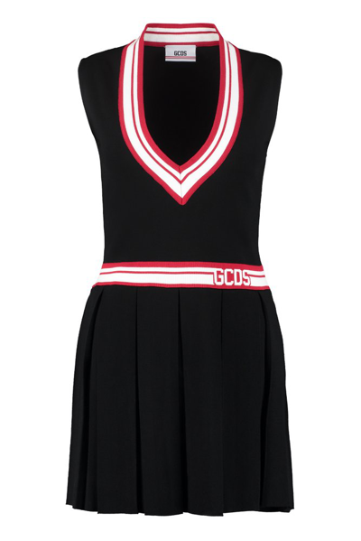 Gcds Deep V-neck Tennis Dress In Black