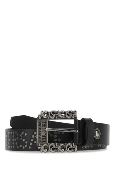 Versace Jeans Couture Couture 1 Baroque Buckle Leather Belt In Schwarz