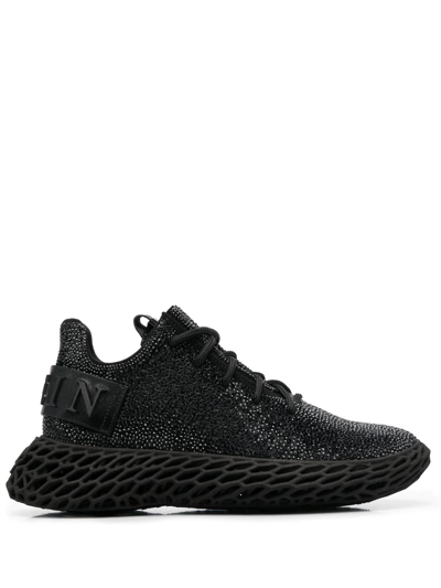 Philipp Plein Crystal-embellished Leather Trainers In Black