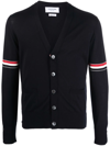 Thom Browne Stripe Armbands Merino Wool Cardigan In Blau