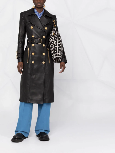 Balmain Black Double-breasted Leather Jacket