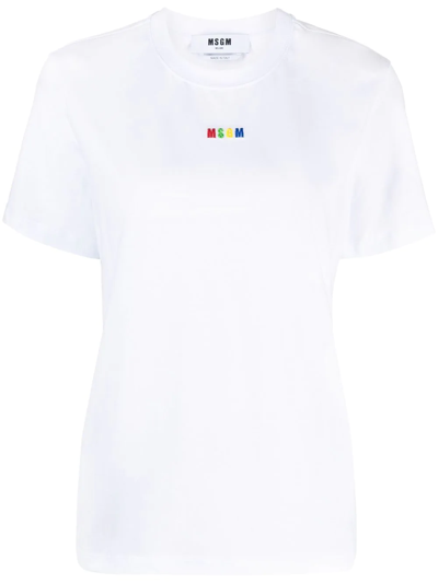 Msgm Logo-embroidered Cotton T-shirt In Weiss