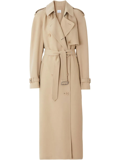 Burberry Double-breasted Belted Trench Coat In Neutrals