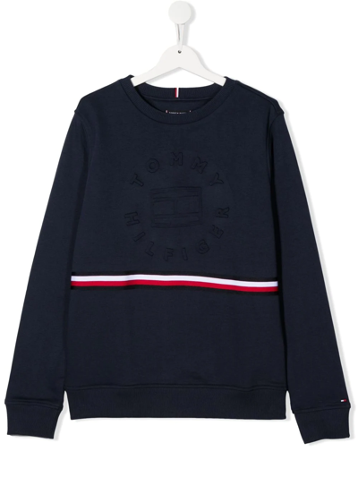 Tommy Hilfiger Junior Embossed-logo Long-sleeve Sweatshirt In Blue