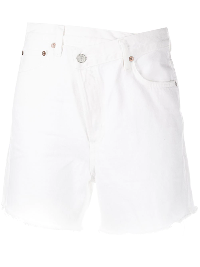 Agolde Asymmetric-button Denim Shorts In White