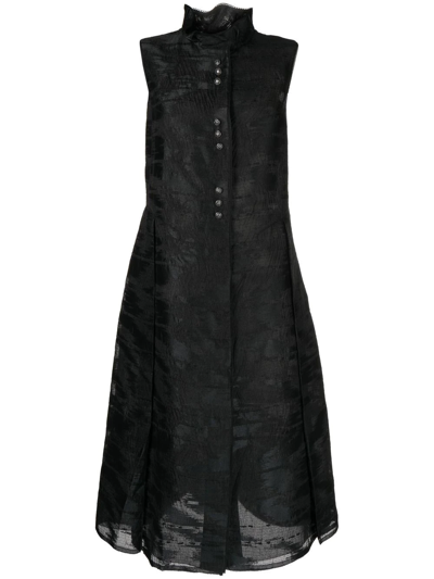 Shiatzy Chen Brushed-print Detail Midi Dress In Black