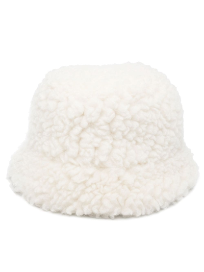 Prada Logo-plaque Wool-blend Bucket Hat In White