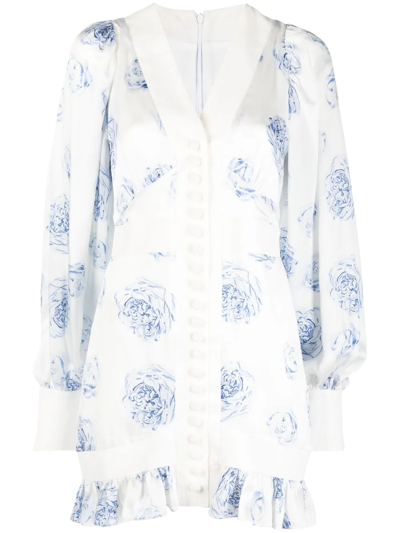 V:pm Atelier Jules Floral-print Silk Mini Dress In Blau