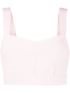 Self-portrait Sweetheart-neck Cropped Denim Top In Pink