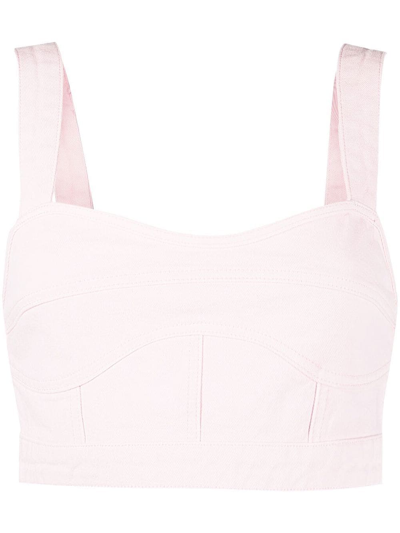 Self-portrait Sweetheart-neck Cropped Denim Top In Pink