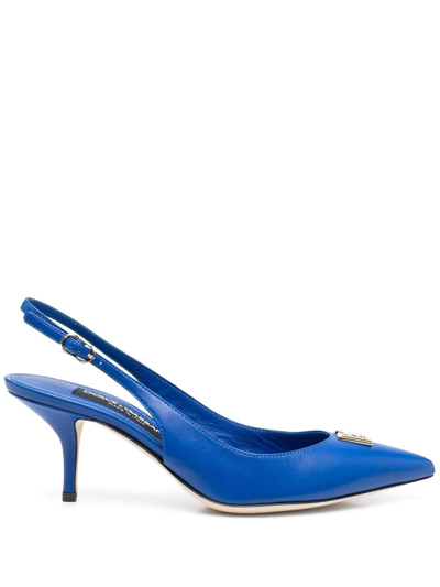 Dolce & Gabbana Logo-plaque Slingback Pumps In Blue