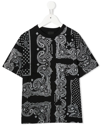 Givenchy Kids' Bandana-print Short-sleeve T-shirt In Black