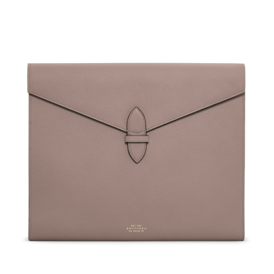 Smythson A4 Trifold Writing Folder In Panama In Taupe