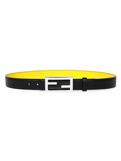 Fendi Kids' Reversible Logo Buckle Leather Belt In Black