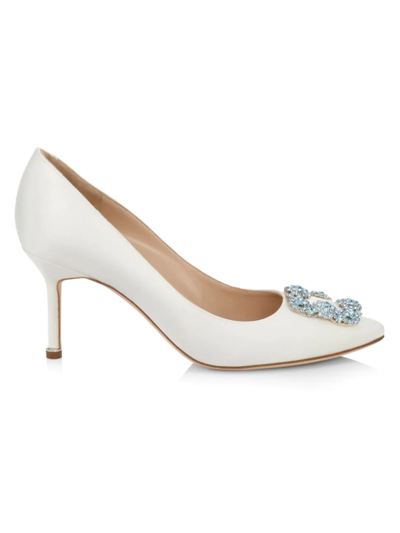 MANOLO BLAHNIK WOMEN'S HANGISI 70MM EMBELLISHED SATIN PUMPS