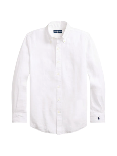 Polo Ralph Lauren Linen Chambray Custom Fit Button Down Shirt In White