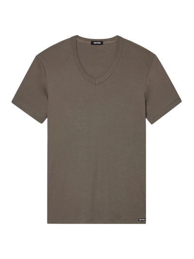 Tom Ford Stretch-cotton V-neck T-shirt In Concrete