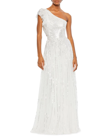 Mac Duggal Sequin A-line Gown In White