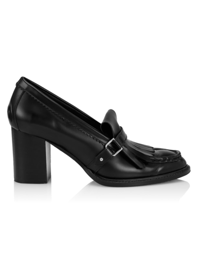 Lafayette 148 Brushed Calfskin Leather Kiltie Heeled Loafer-black