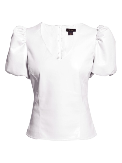 As By Df Angelina Recycled Leather Blend Puff Sleeve Top In White