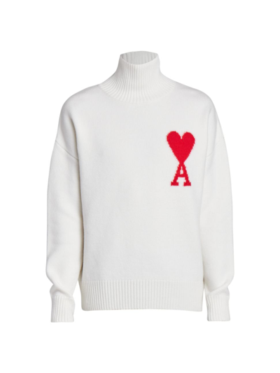 Ami Alexandre Mattiussi Logo Wool Turtleneck Sweater In White