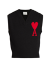 Ami Alexandre Mattiussi Wool Logo Sweater Vest In Noir Rouge
