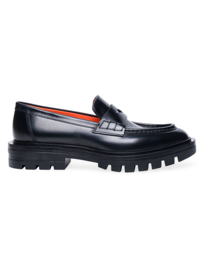 Santoni Feline Leather Lug-sole Loafers In Black