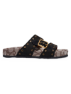 Coach Ally Suede Buckle Slides In Black/oak