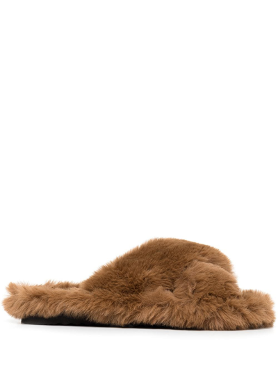Apparis Biba Crossover Faux Fur Slippers In Brown