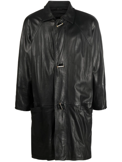 Pre-owned Versace 1980s Single-breasted Leather Coat In Black