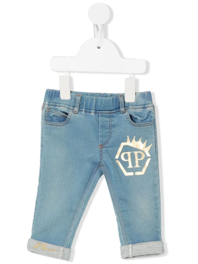 Philipp Plein Junior Babies' Logo-print Slim Jeans In Blue