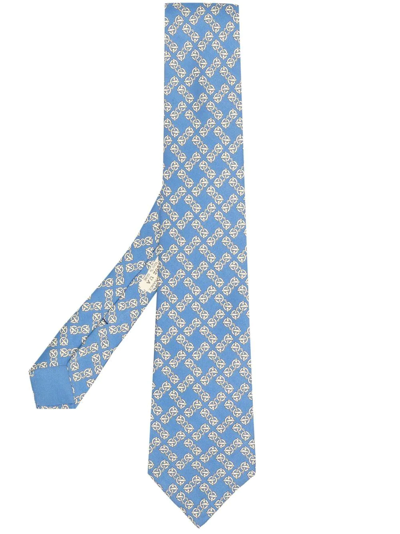 Pre-owned Hermes 2000s  Chain-print Silk Tie In Blue