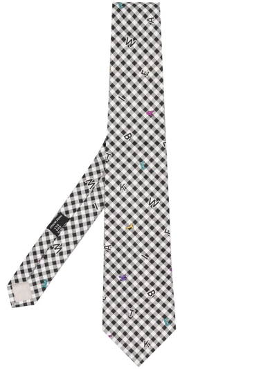 Pre-owned Versace 1970s Gingham Alphabet-print Silk Tie In Black