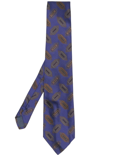 Pre-owned Versace 抽象印花真丝领带（1980年代典藏款） In Blue