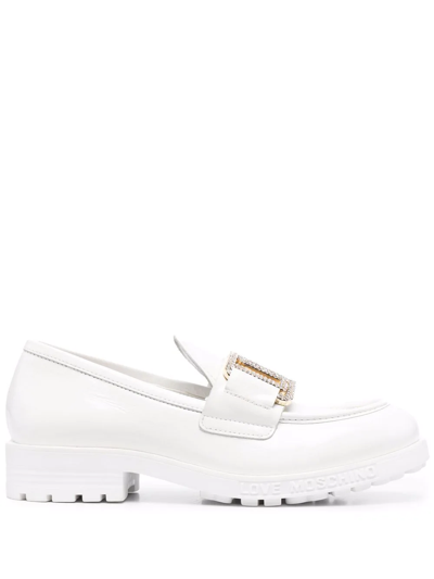 Love Moschino Logo-plaque Leather Loafers In White
