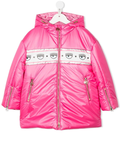 Chiara Ferragni Kids' Logo-trim Padded Hooded Coat In Pink