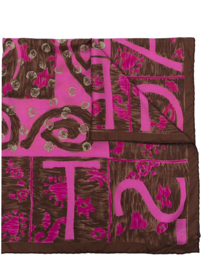 Pre-owned Christian Lacroix 2000s Abstract-print Silk Scarf In Brown