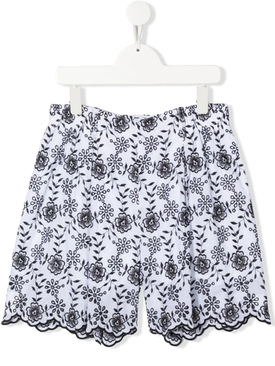 Monnalisa Teen Embroidered Floral Shorts In White