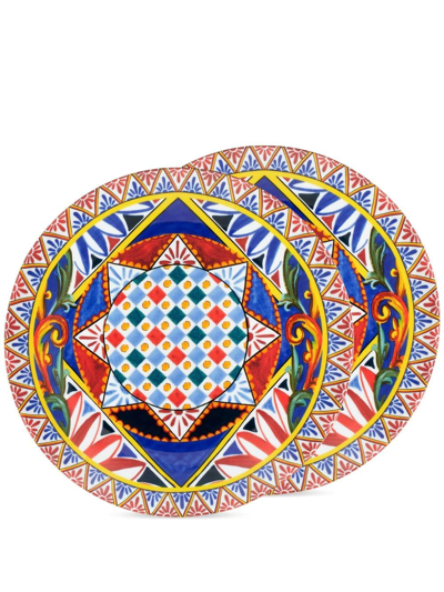 Dolce & Gabbana Set 2 Porcelain Dinner Plates In Multicolor