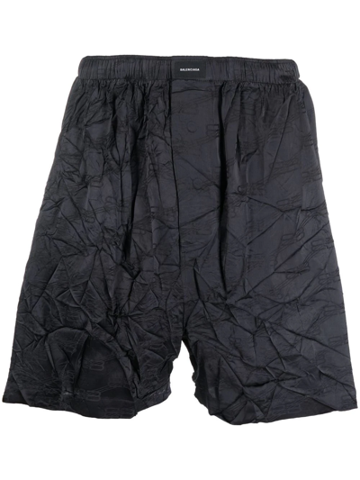 Balenciaga Crease-effect Jacquard Pyjama Shorts In Charcoal